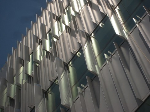 Facade with vertical fins.