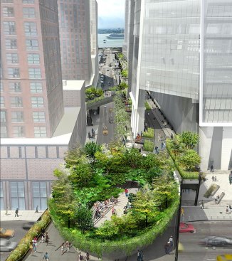 The+Spur%2c+aerial+view+looking+west%3a+a+bowl-shaped+structure+will+mark+this+northeast+terminus+of+the+High+Line%2c+creating+an+extraordinary%2c+sheltered%2c+and+vegetated+interior+room+that+one+discovers+through+various+openings+and+entries.+