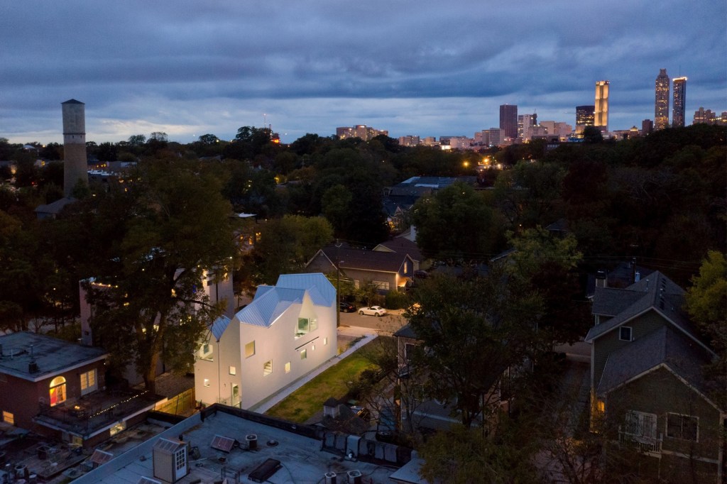 For Jennifer Bonner’s Haus Gables in Atlanta, all exterior and interior walls, floors, and roof are made of solid CLT panels that were custom-cut, hoisted into place, and assembled in 14 days.