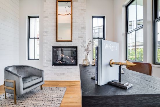 Open home office featuring Chalk Dust TundraBrick from Eldorado Stone