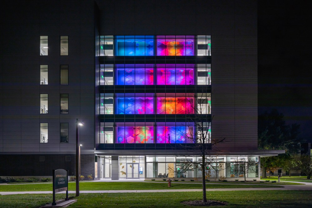 Custom light shows continually transform the mural’s appearance.