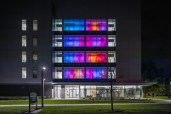 Custom light shows continually transform the mural’s appearance.