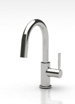 Brizo.  A hidden pull-down wand within the Solna kitchen faucet provides convenience without jeopardizing the sleek, streamlined look. Concealed inside the spout, the pull-down holds securely with MagneDock Technology. It also includes the company’s Diamond valve and two spray settings. It comes in polished chrome, Brilliance stainless, and Brilliance brushed bronze. 
www.brizo.com. –K.T.
