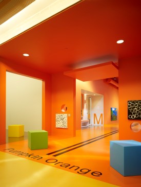 Pumpkin orange classroom corridor entry
