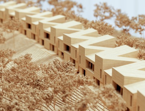 A model showing the rear elevations with access and views to the river.