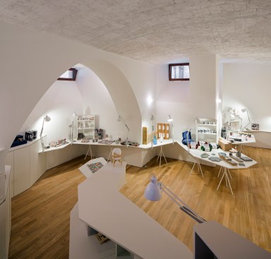 Formerly the house’s coal cellar, the basement now contains the La Capell store.
