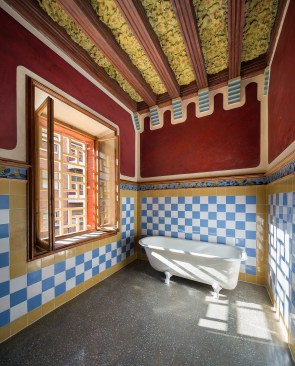 A bathroom on the second floor overlooks the street.