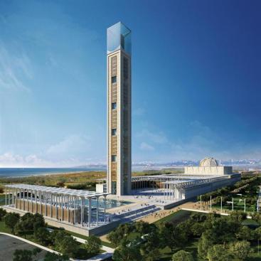 The Mosque of Algiers The multilayered fa?ade of the minaret is an ornamental sheath that also protects the glass tower from the sun.