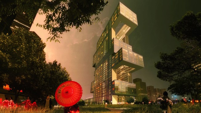 A view of Project R6 at dusk.