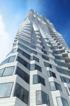 Preliminary renderings of Folsom Street Tower in San Francisco, by Studio Gang Architects, highlight its torquing form, thanks to bay windows that rotate in plan as the building rises.&nbsp;(July, 2014)