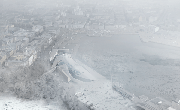 Aerial View of Museum In Winter - Looking North