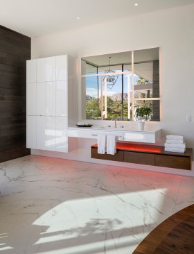 Serenity Indian Wells luxury desert mansion modern marble floor primary bathroom