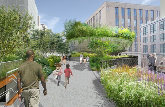 The+Spur%2c+looking+east+along+West+30th+Street%3a+approaching+the+exterior+of+the+bowl+structure+from+the+west%2c+at+West+30th+Street+and+10th+Avenue.+