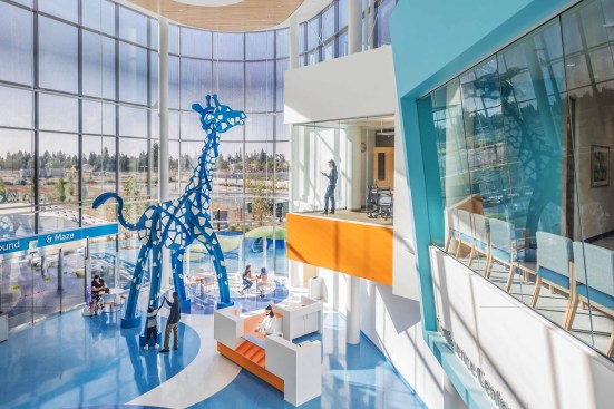 A view of the Life Center looking toward the outdoor play area. 