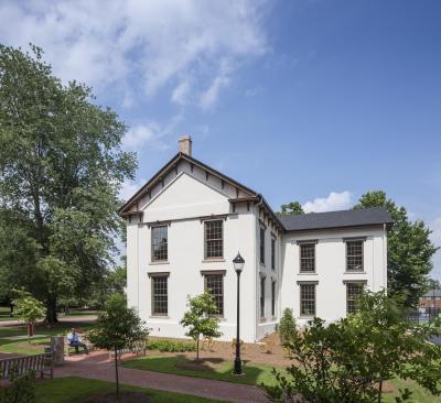 The new addition to Language Hall (right) turned a simple rectangular building plan into a cruciform plan similar to Humanities Hall, a historic building on campus built in the same year and architectural style as Language Hall.