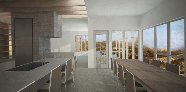 The Dakota Mountain house in Dripping Springs, Texas, features a 2,000-square-foot main house and a 1,100-square-foot guest house that are both encased in a unifying detached outer envelope to protect the structures from the outside elements. 