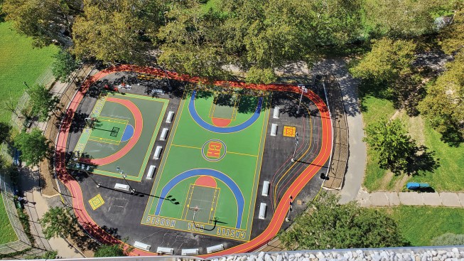 In 2021, NYCHA renovated the first of 14 basketball courts across its campuses as part of its Safe Summers NYC initiative. The courts received updates including resurfacing, fresh logos, new lighting, added seating, and more.