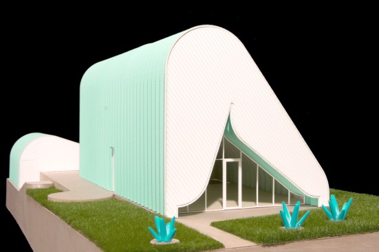 Andersen proposes sourcing the exterior galvanized steel shell panels for the A-frame Duketh House from a conventional barn kit.