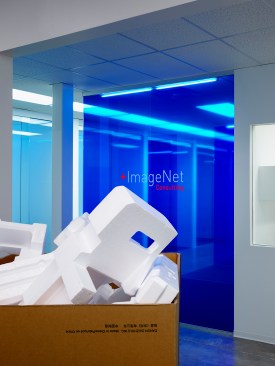 ImageNet Consulting takes recycling very seriously shipping packing foam from regional offices here to be melted down and recycled. Some of the foam was diverted and used as exhibits throughout the space.