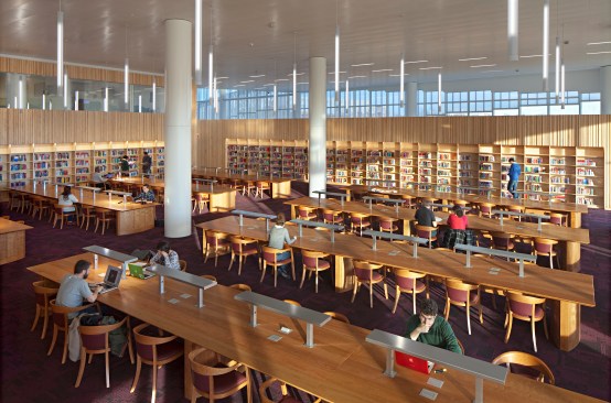 Library stacks and reading desks.