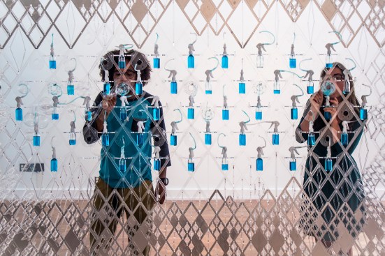 A collaboration with students and colleagues from the University of North Carolina at Charlotte School of Architecture, the Effervesce memorial wall displays 49 built-in bubble guns—one for each of the lives lost during the 2016 Pulse nightclub shooting in Orlando, Fla.