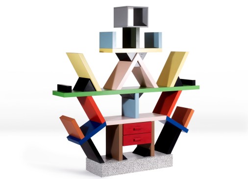 Ettore Sottsass designed the Carlton bookcase—made of polychrome melamine on wood—for the Memphis Group in 1981. This piece is estimated to sell for €25,000 to €35,000 ($28,739 to $40,234).