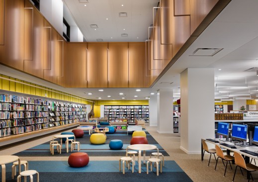 A triple height void has been cut into it, 9m (31 feet) wide and rising 26m (85 feet) from the second story to a vibrant new abstract ceiling artwork by Hayal Pozanti.
