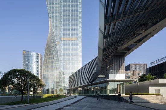 Twisting podium roof