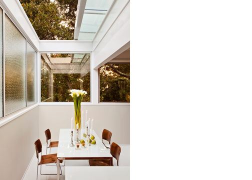 View of the kitchen with retractable skylight.