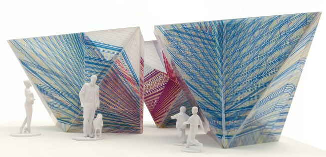This 2016 design competition submission proposes an interactive temporary structure through which to view the Flatiron Building in New York. A “collection of fractured, varied” images of Daniel Burnham’s iconic structure are printed onto the form.