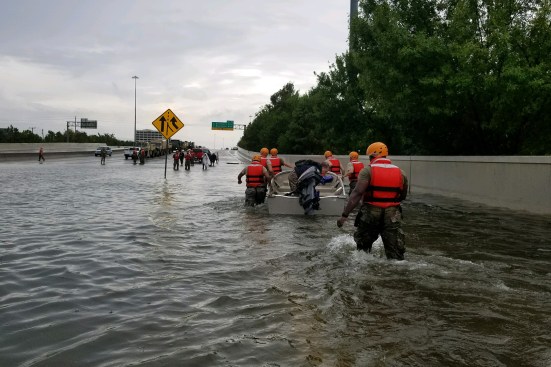 Texas National Guard soldiers arrive in Houston, Texas, to aid citizens in heavily flooded areas from the storms of Hurricane Harvey. Photo by Lt. Zachary West , 100th MPAD.