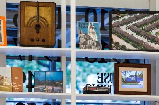 Exhibition artifacts, including an aerial view of the Sanford, Fla., neighborhood where Trayvon Martin was killed