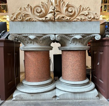 Frank Furness’ squat columns and slender posts.