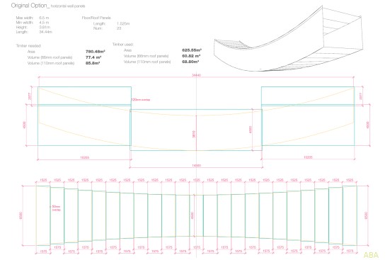 Diagram of CLT horizontal panels used for the Smile, in its original dimensions.