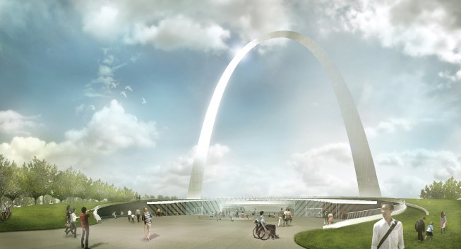 Museum of Westward Expansion, St. Louis, (2010–present, below)Scheduled to open in 2017, this rendering shows the new entry plaza. The form “suggests the cast shadow of the Arch on the landscape.”