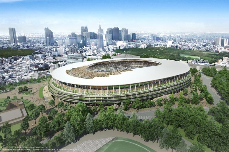 Kengo Kuma's winning design for the New National Stadium in Tokyo.