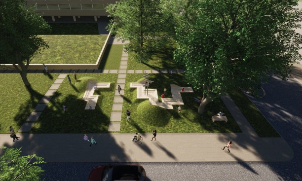 LaWaSo Ground, by University Design Research Fellow Jei Jeeyea Kim, sited on the grounds of First Christian Church, designed by Eliel Saarinen