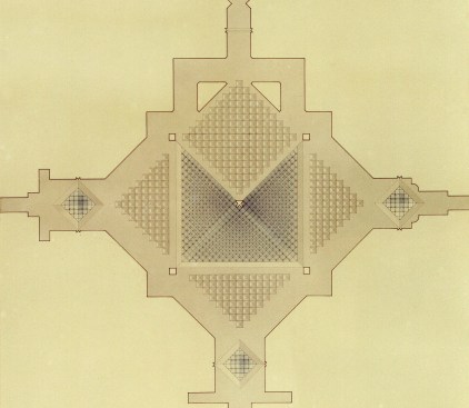 Reflected ceiling plan of the pyramid and underground passageways