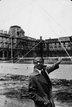 I.M. Pei on the Louvre Pyramid construction site