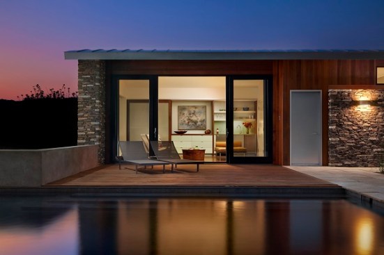 JELD-WEN patio doors were specified for this Connecticut pool house. Courtesy of Demetriades + Walker.