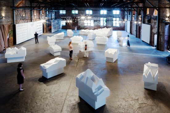 Domestic Hats studied the rooflines of Atlanta residences in a 2014 exhibition of overscaled massing models that led to design of a single-family house in the city’s Old Fourth Ward.