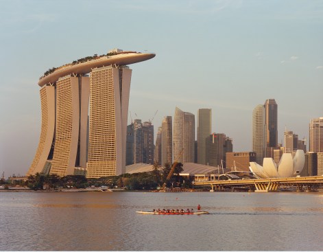 View from the water of the Marina Bay Sands in Singapore.