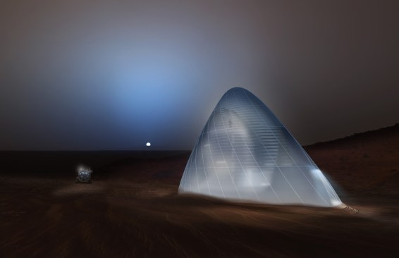 Mars
Ice House is 3D-printed from translucent ice which shields the crew from
radiation, and transforms into a glowing beacon in the Martian night.