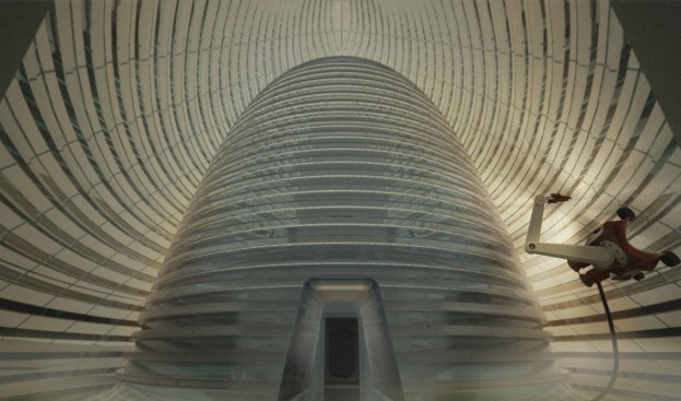 A
contemplative yard between the two ice shells serves as a buffer to prevent
forward contamination of the Martian environment.