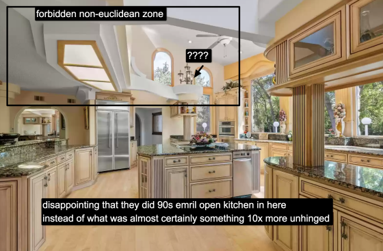 Marked-up real estate images posted on McMansion Hell by Kate Wagner