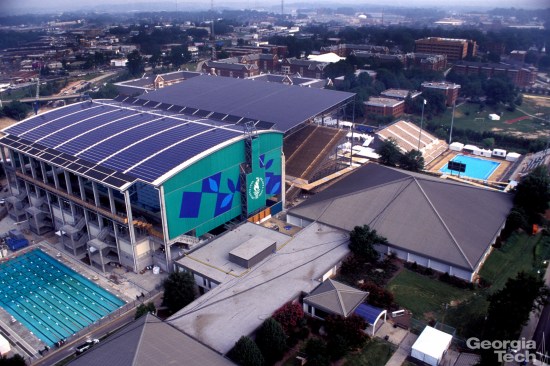 1996 Olympic Games in Atlanta -- Aerial views of Olympic Village after construction was completed: Aquatic Center