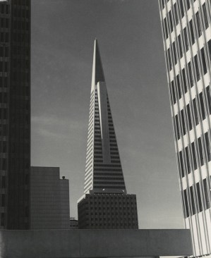 The Transamerica Pyramid (above) by Alma Lavenson, courtesy of the University of California, Riverside Lavenson photographic archive. The Transamerica Pyramid (below) by photographer Wayne Thom, courtesy of the Thom archives at the University of Southern California.