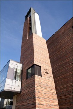 A tower made with firebrick at the Prairie View A&M Agriculture and Business building, in Prairie View, Texas.