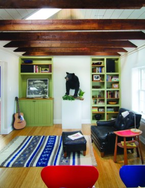 The living room in the Cork Street apartment includes a skylight.