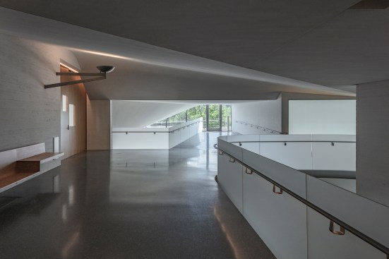 All of the hallways, including the one linking the Welcome and Skylight Pavilions, are sized to accommodate the moving of pianos and other instruments for performances.